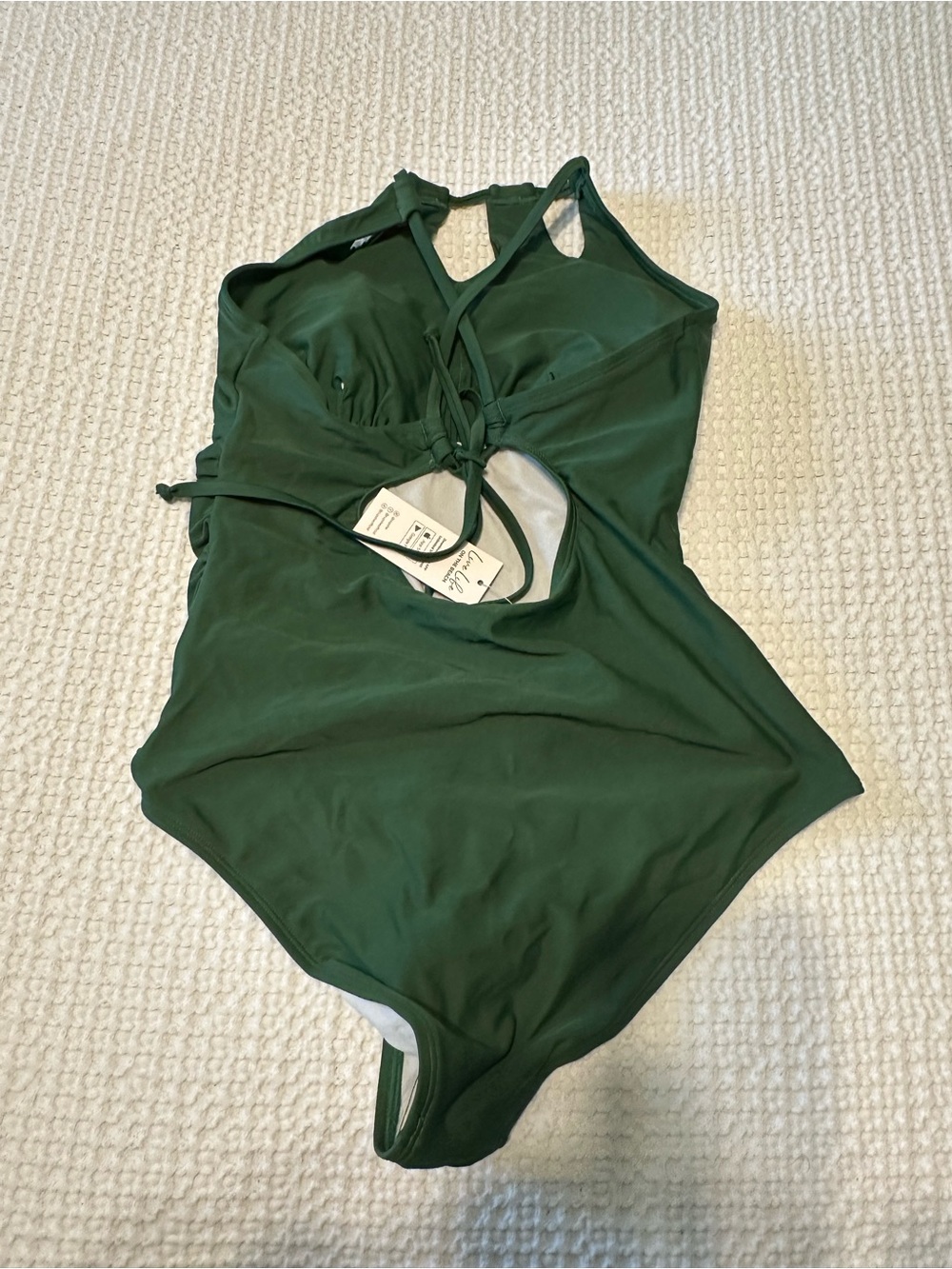 Cupshe Dark Green One-Piece Swimsuit w/High Cut Out Neck and Rusched Sides - Picture 2 of 6